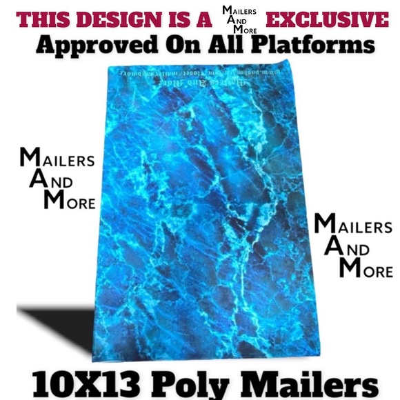 50 10X13  Poly Mailers Blue Water Ice Marble, Shipping Envelopes PRICE IS FIRM - Picture 2 of 7